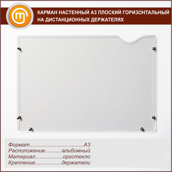 Карман настенный А3 плоский горизонтальный на дистанционных держателях